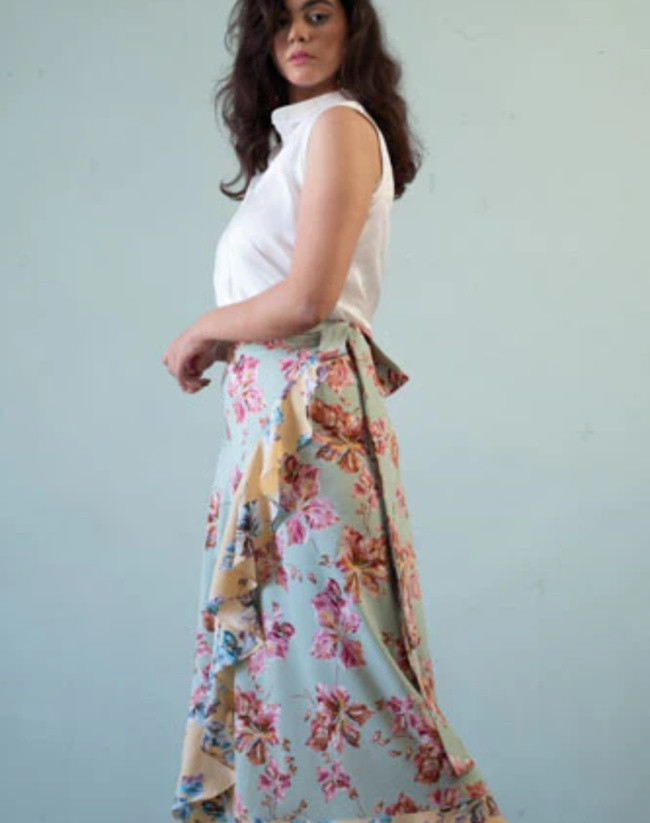 Pistachio Ruffled Wrap Skirt