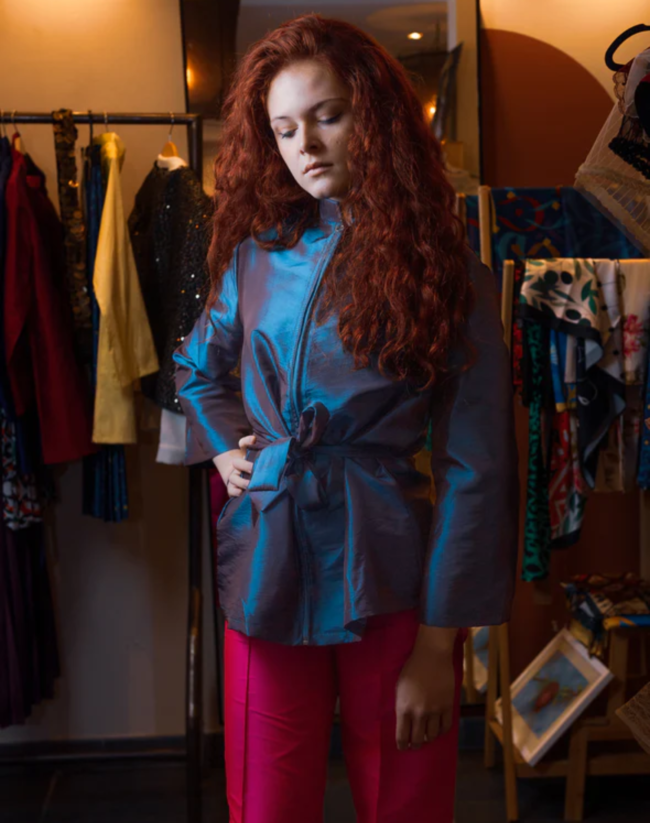 Baby Blue Taffeta Kimono - Image 2