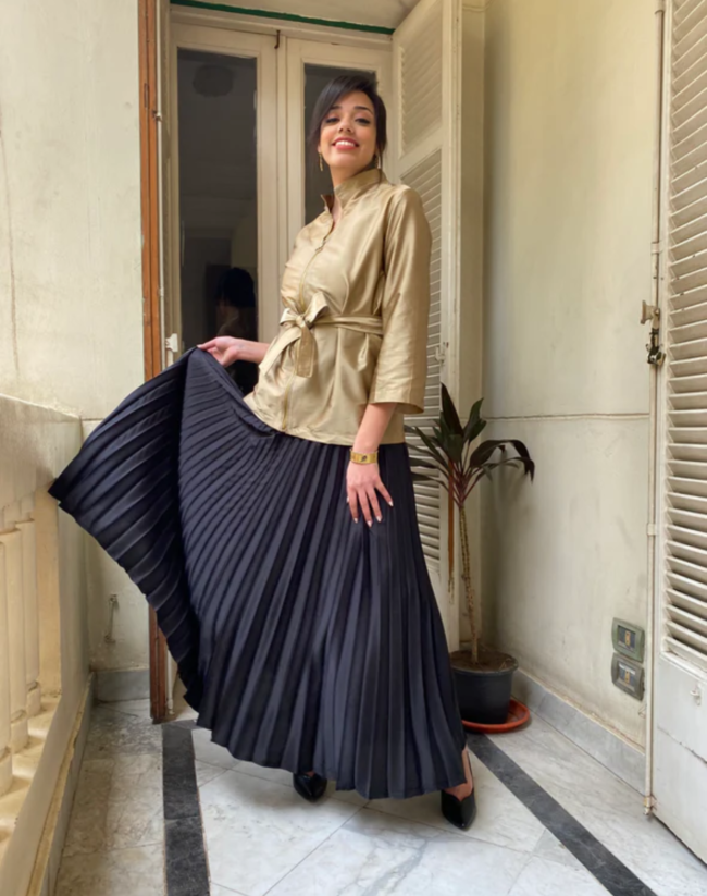 Black Satin Pleated Skirt - Image 4