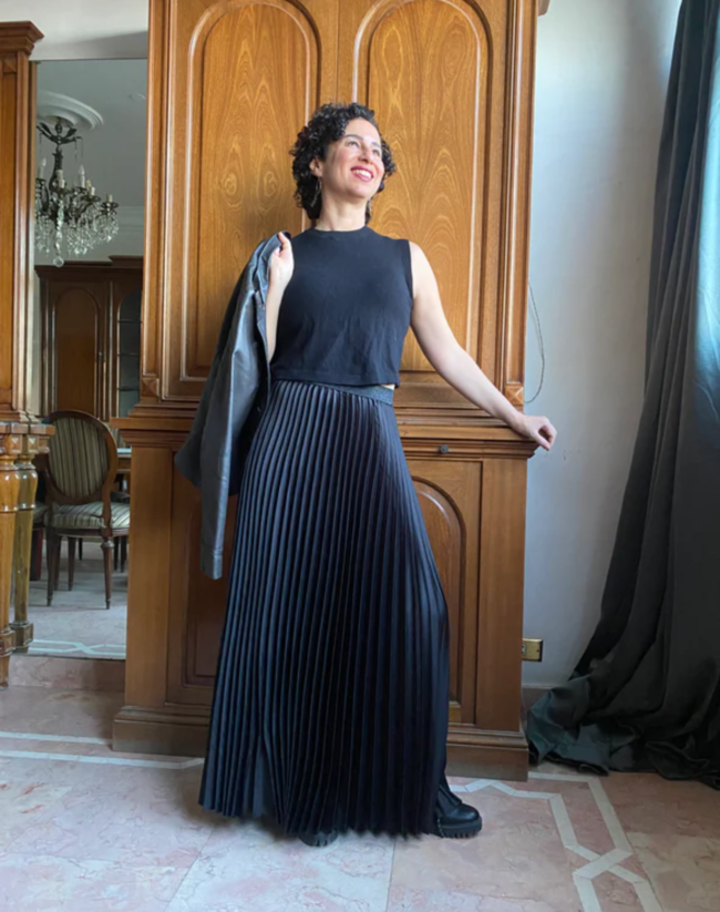 Black Satin Pleated Skirt - Image 2