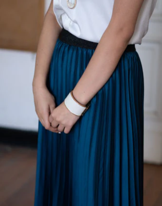 Petrol Blue Satin Pleated Skirt - Image 6