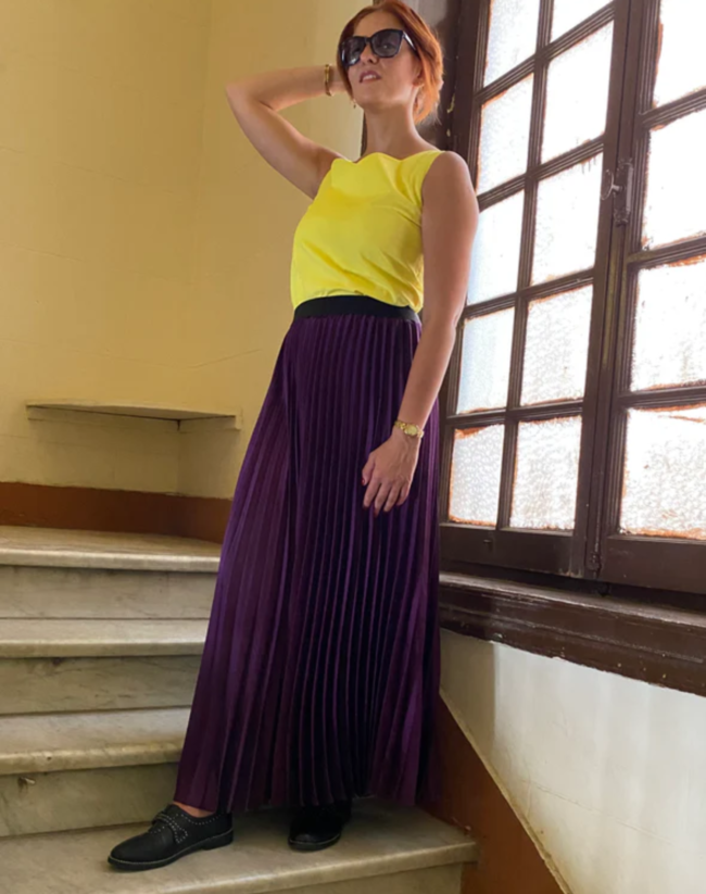 Purple Satin Pleated Skirt - Image 2