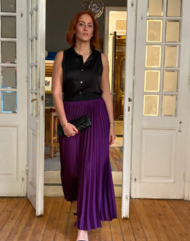 Purple Satin Pleated Skirt - Image 3