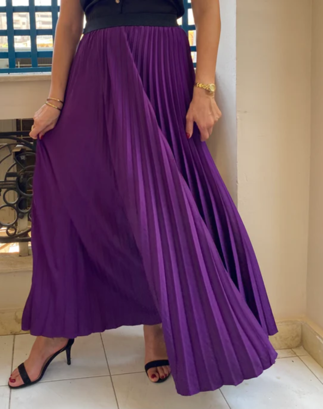 Purple Satin Pleated Skirt - Image 4
