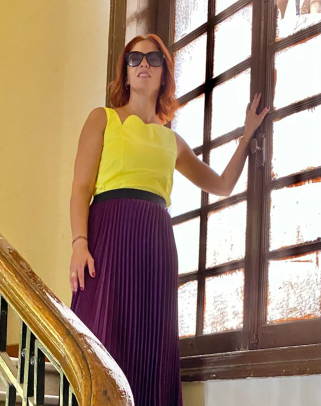 Purple Satin Pleated Skirt