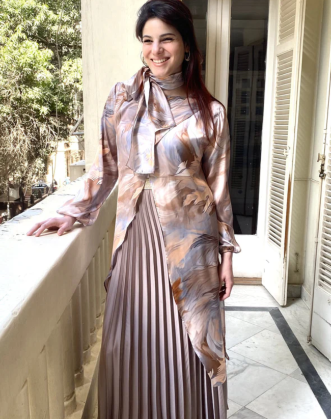 Satin Pleated Skirt Café - Image 3