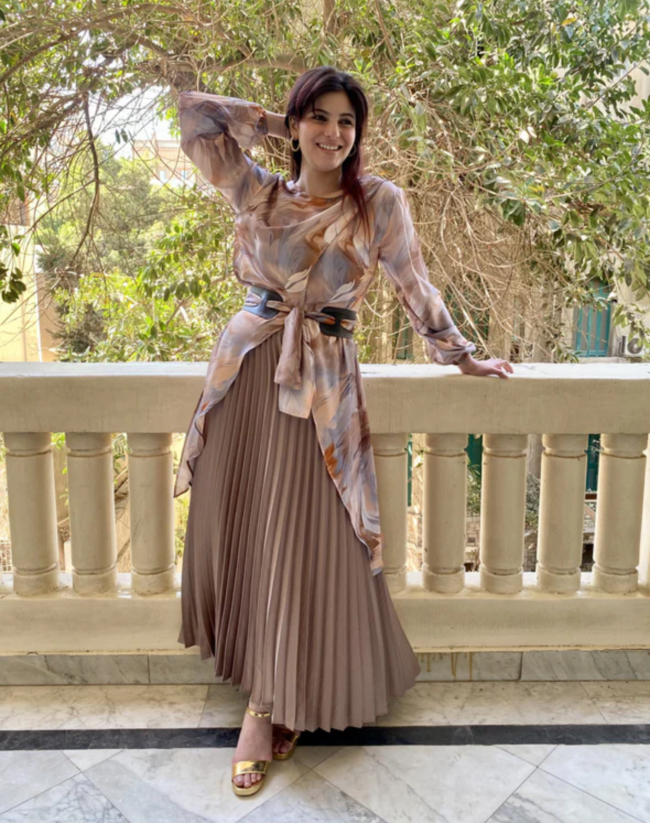 Satin Pleated Skirt Café - Image 2