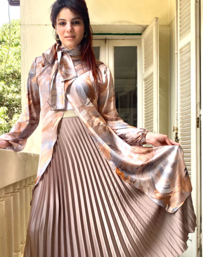 Satin Pleated Skirt Café