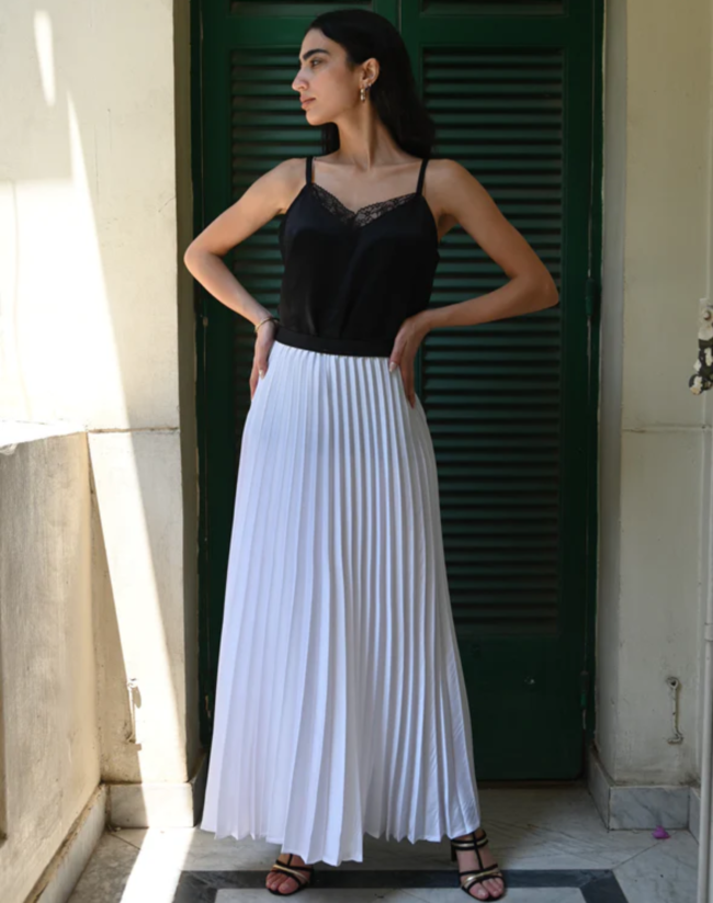 White Satin Pleated Skirt - Image 2