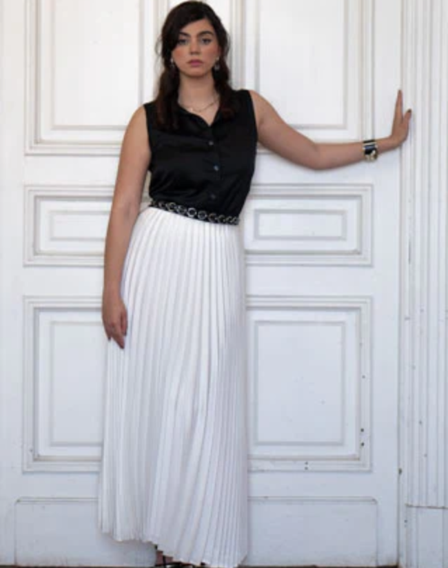 White Satin Pleated Skirt - Image 3
