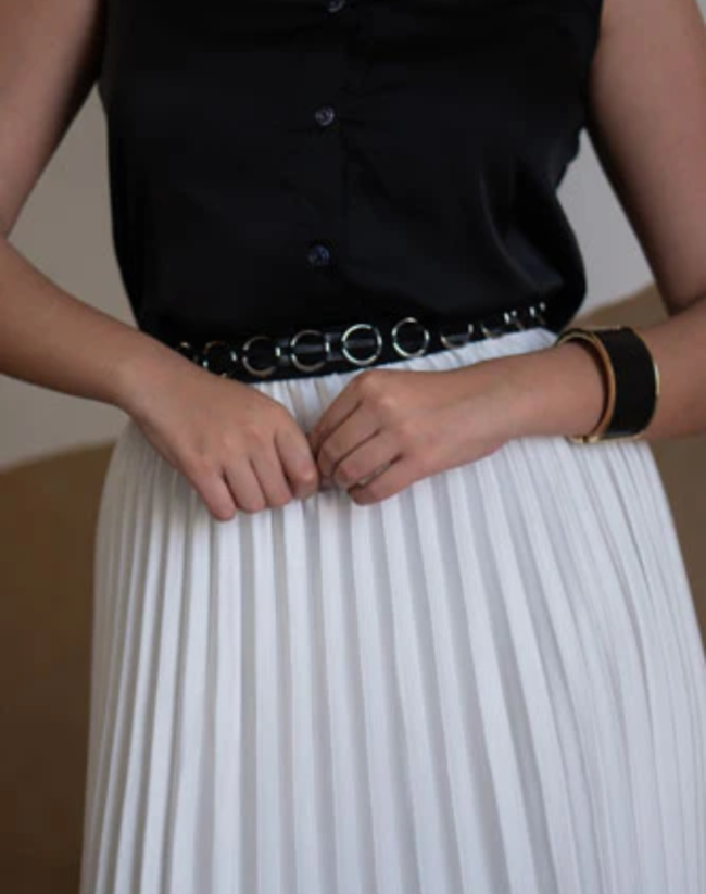 White Satin Pleated Skirt - Image 4