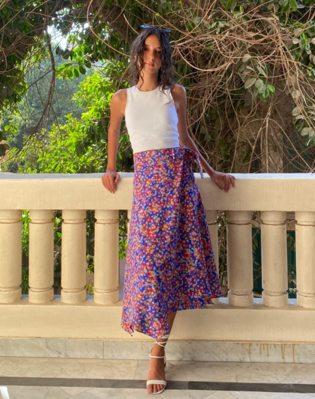 Blue Floral Wrap Skirt