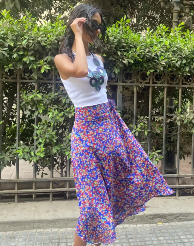 Blue Floral Wrap Skirt - Image 4