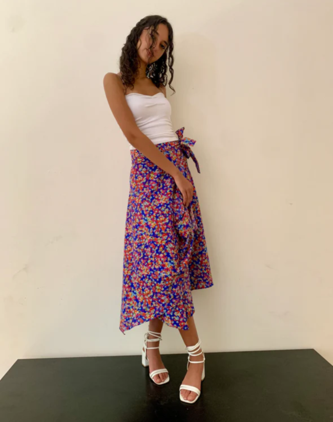 Blue Floral Wrap Skirt - Image 3