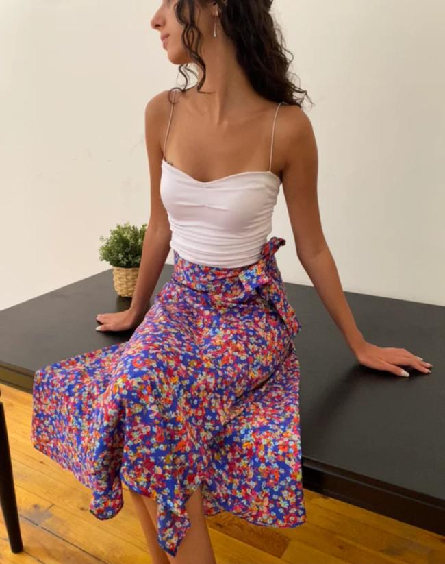 Blue Floral Wrap Skirt - Image 2